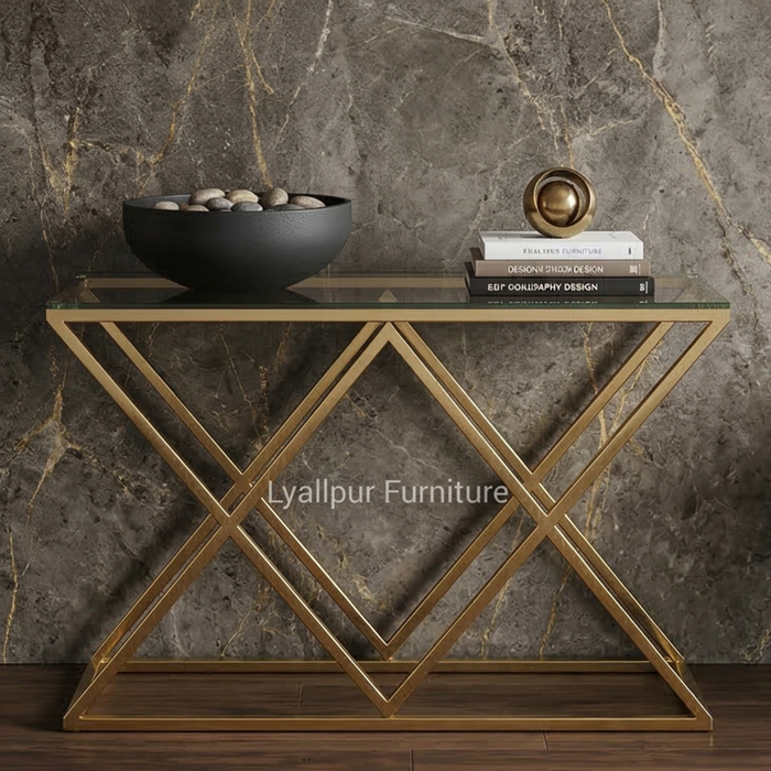 Gold Glass Console Table