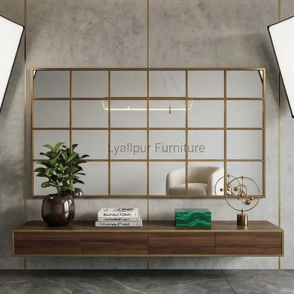 Gold Landscape Window Grid Mirror