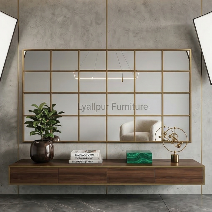 Gold Landscape Window Grid Mirror