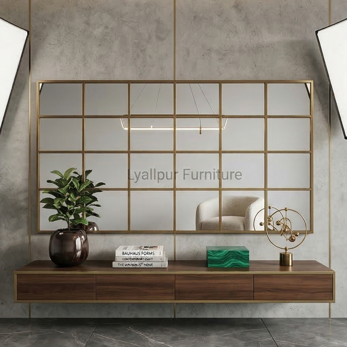 Gold Landscape Window Grid Mirror