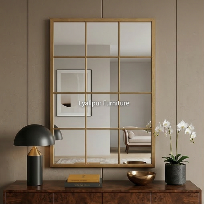 Gold Vertical Grid Mirror