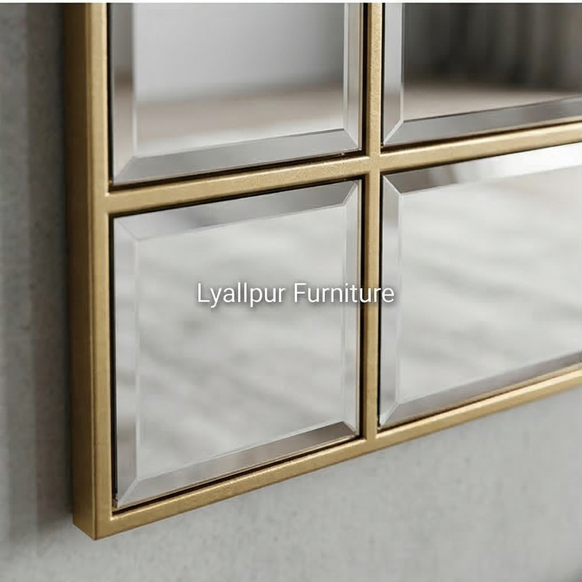 Gold Beveled Grid Mirror