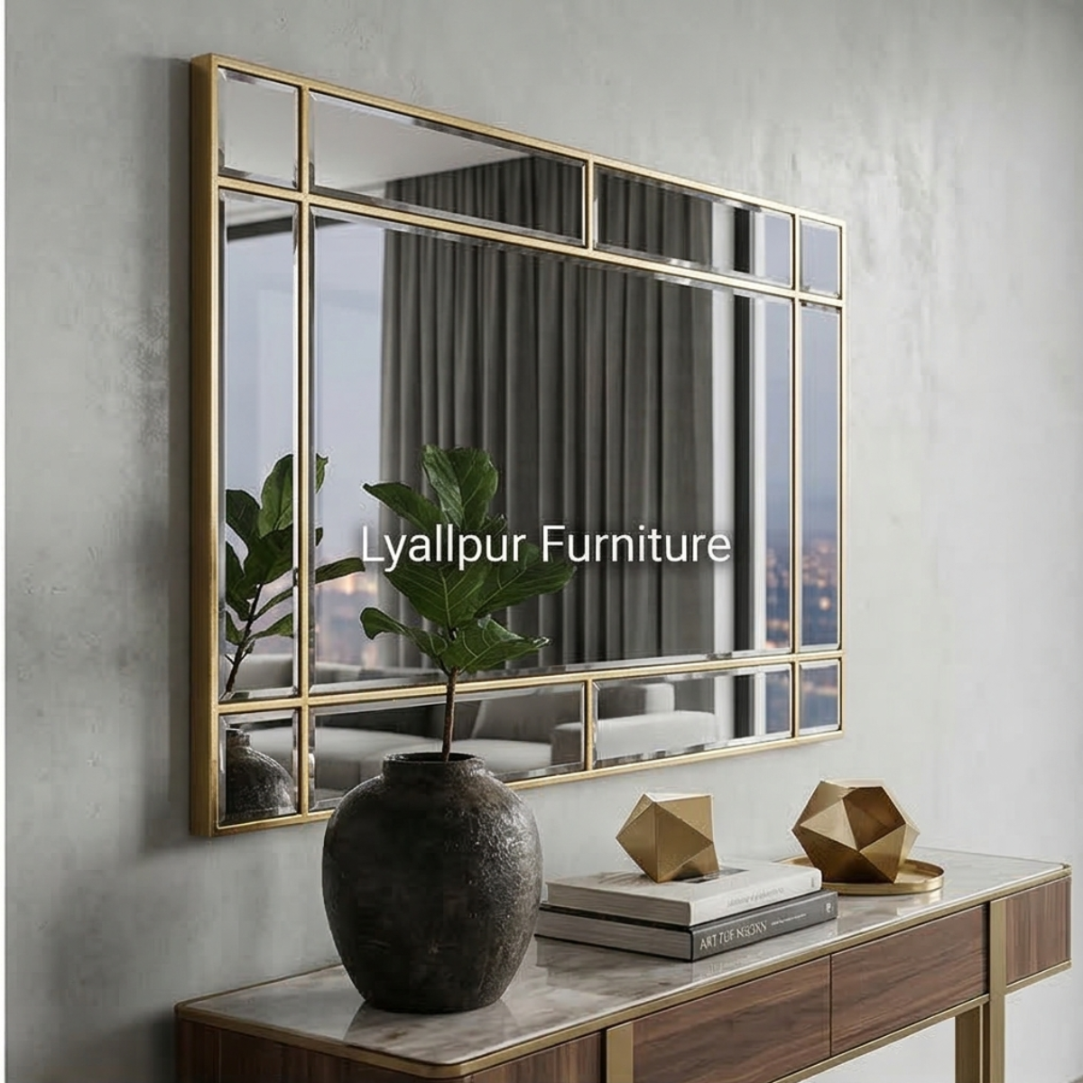 Gold Beveled Grid Mirror