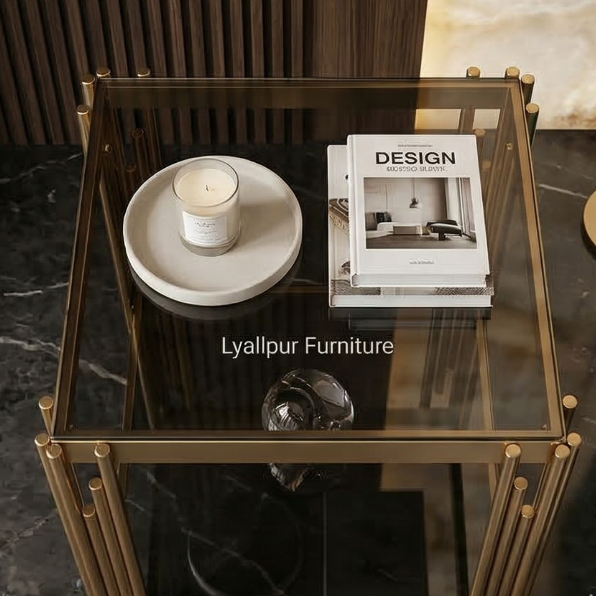 Gold Fluted Glass Side Table