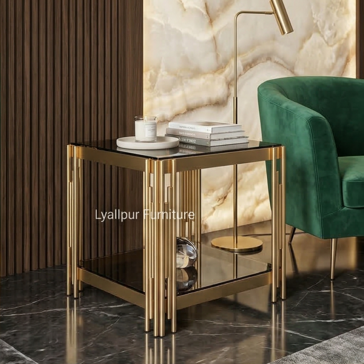 Gold Fluted Glass Side Table