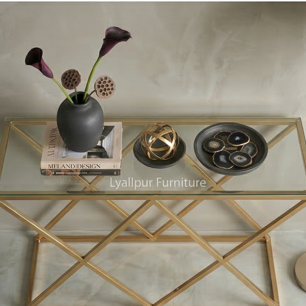 Gold Glass Console Table