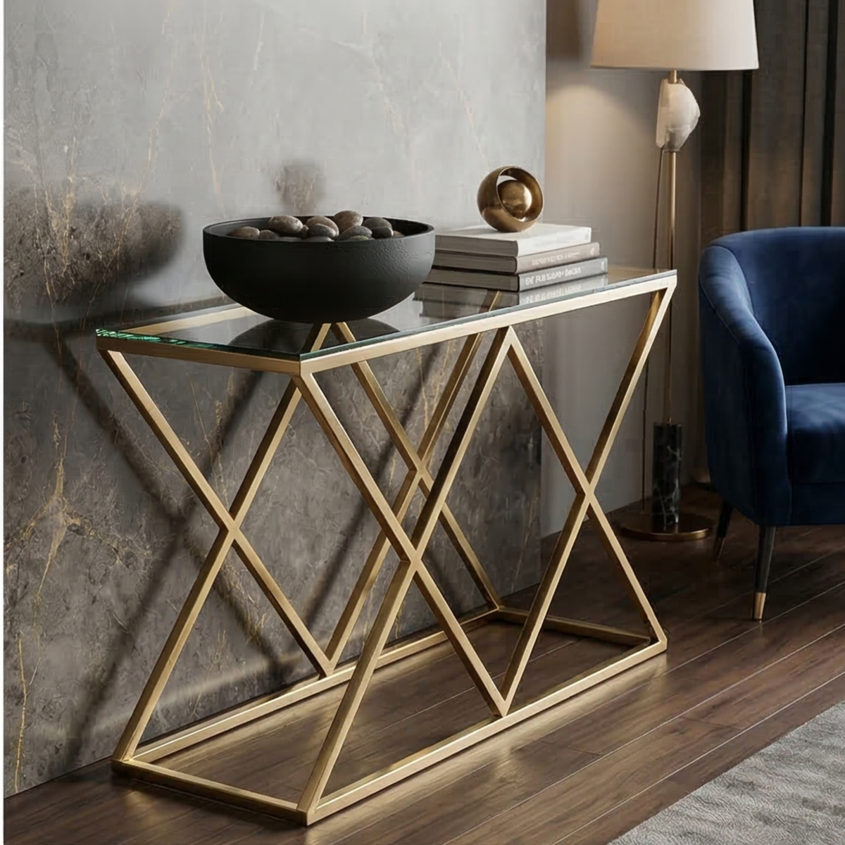 Gold Glass Console Table