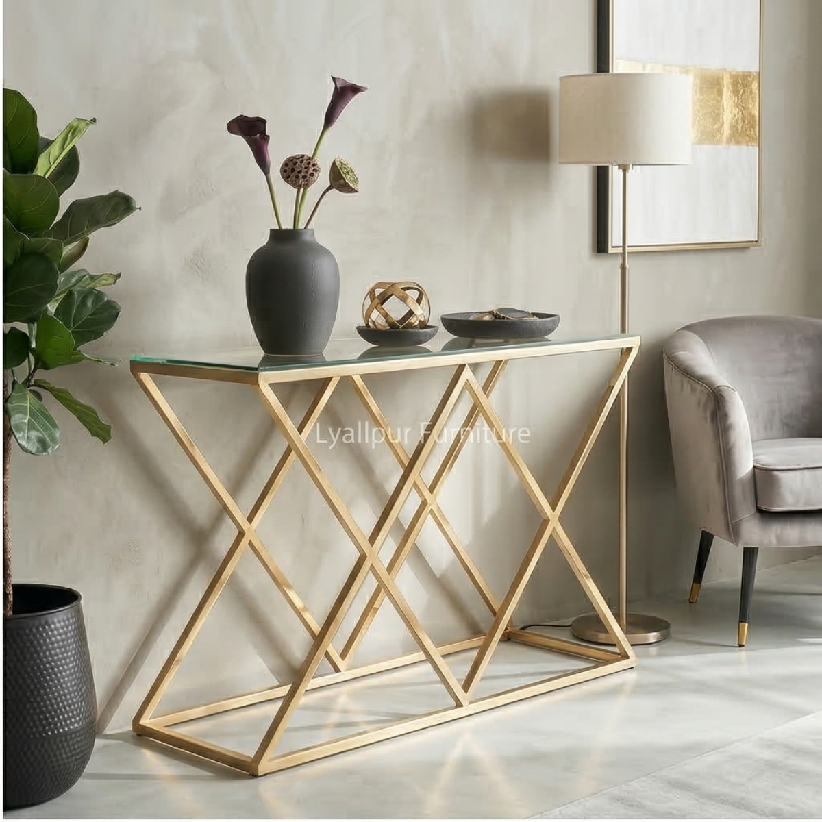 Gold Glass Console Table
