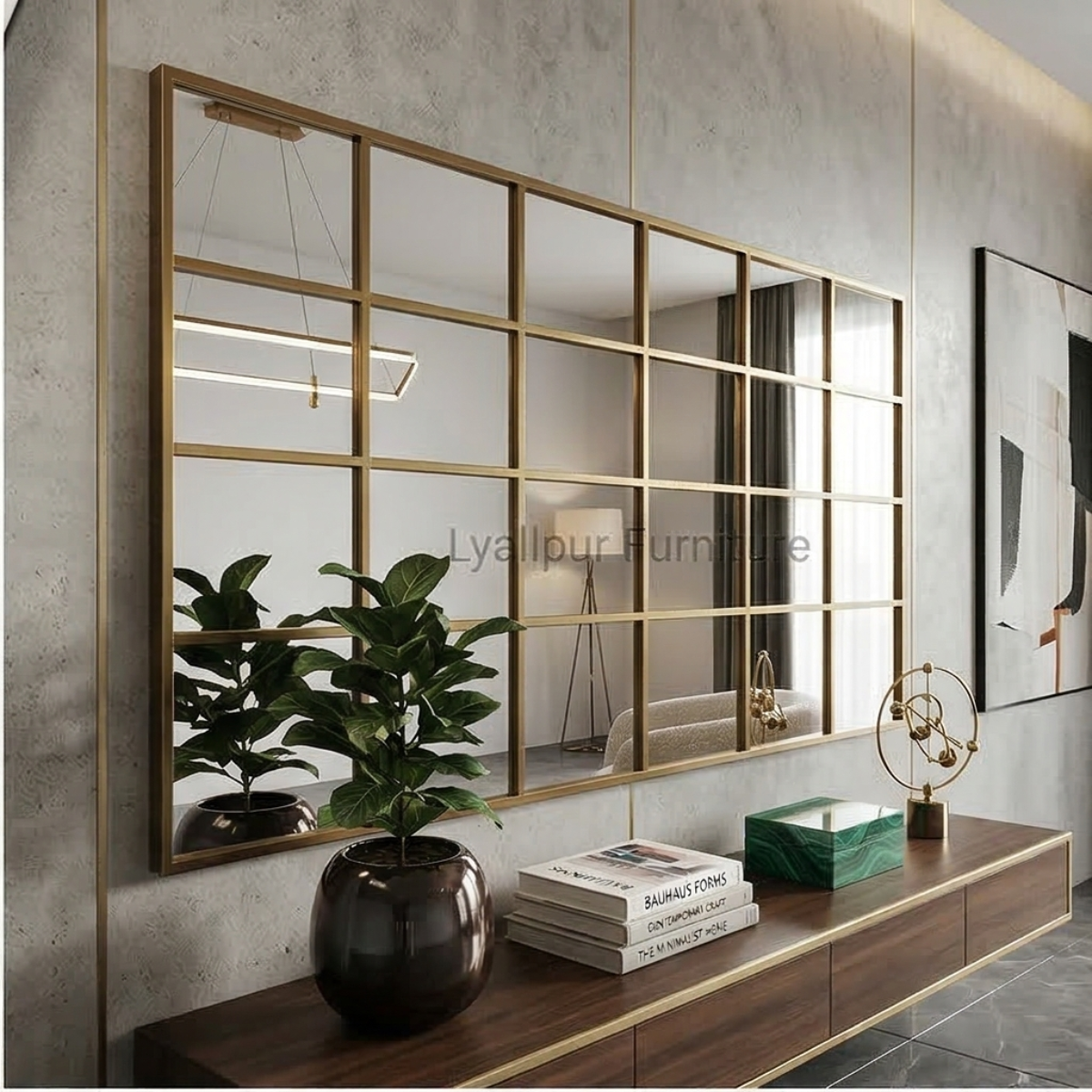 Gold Landscape Window Grid Mirror