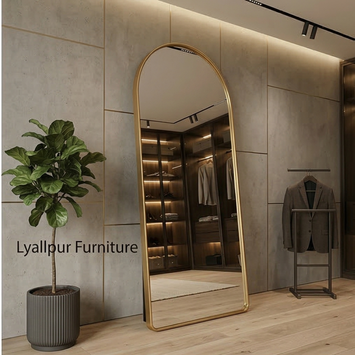 Gold Minimalist Arched Full-Length Mirror