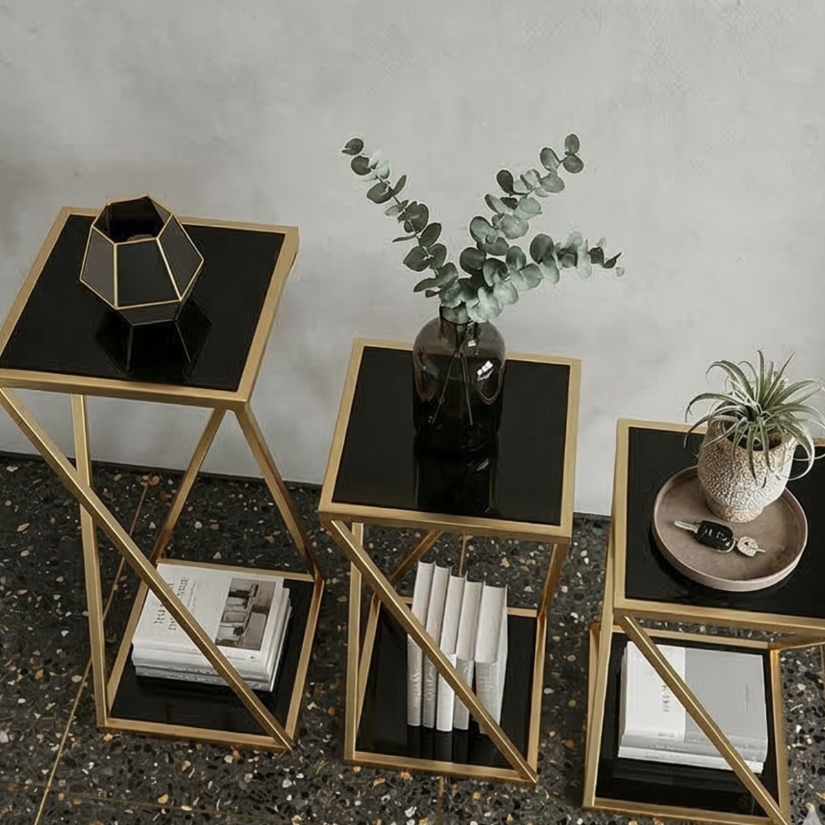 Gold Pedestal Plant Stand Set