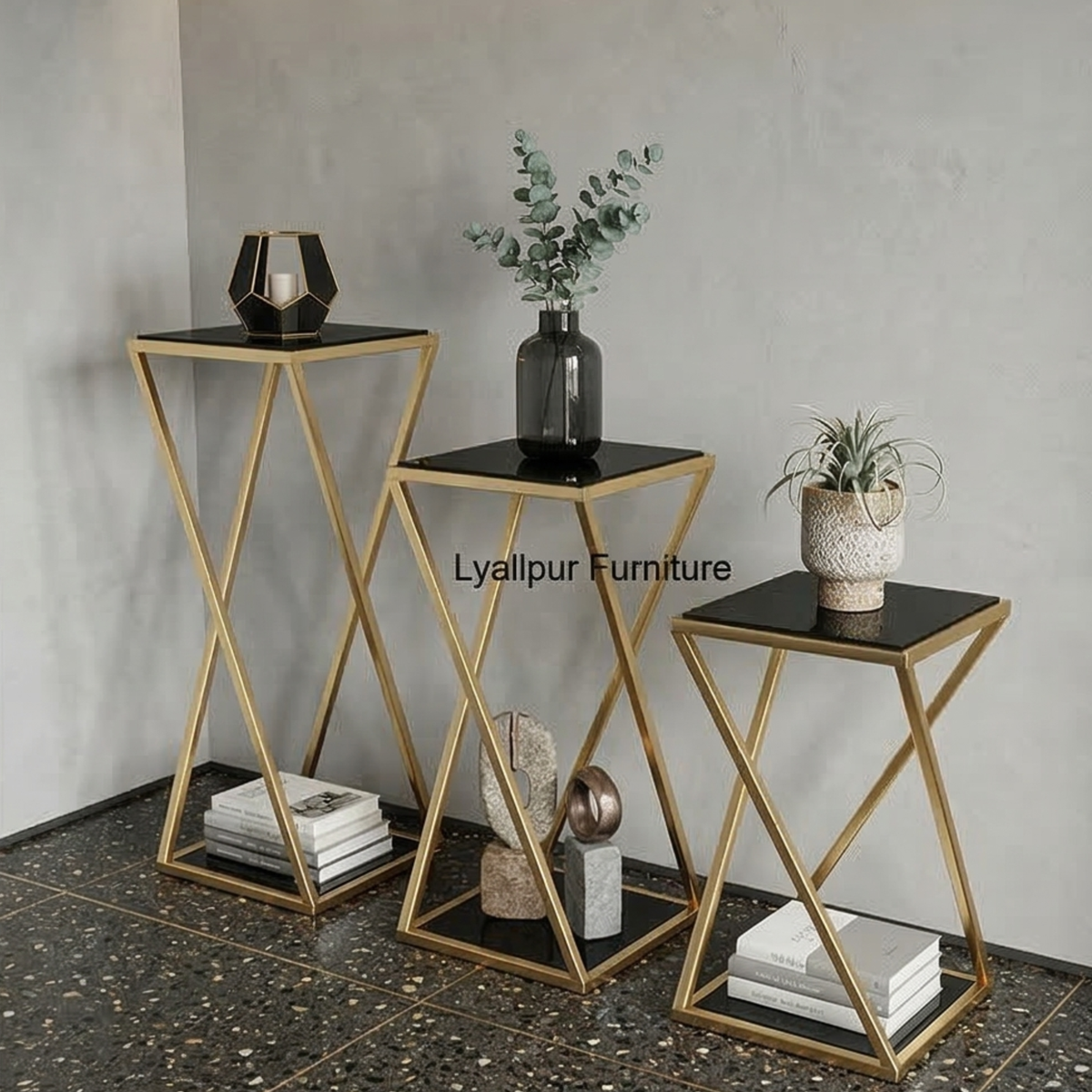 Gold Pedestal Plant Stand Set