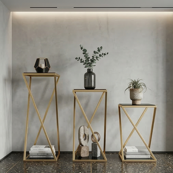 Gold Pedestal Plant Stand Set