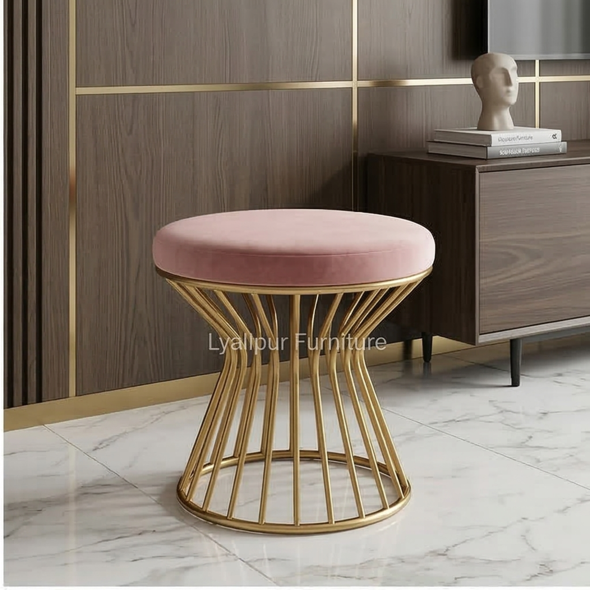 Gold Velvet Vanity Stool