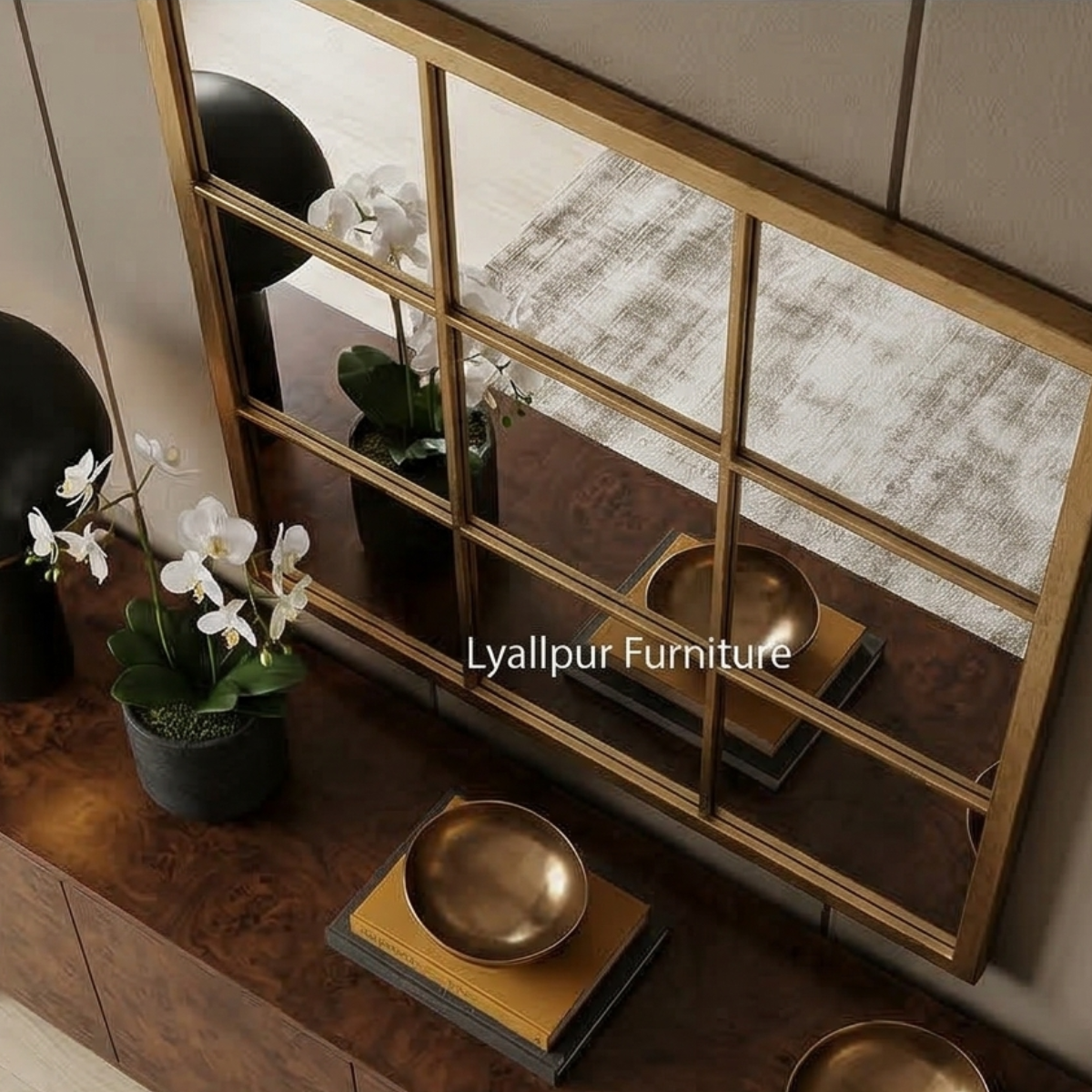 Gold Vertical Grid Mirror