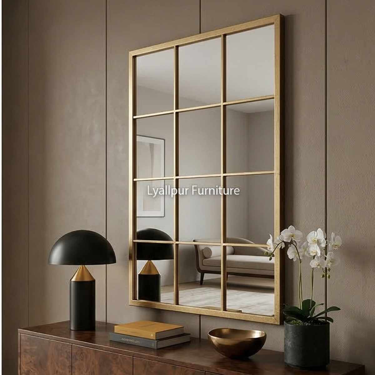 Gold Vertical Grid Mirror