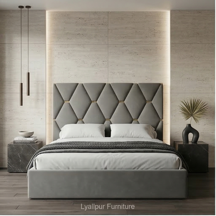 Grey Diamond Velvet Bed