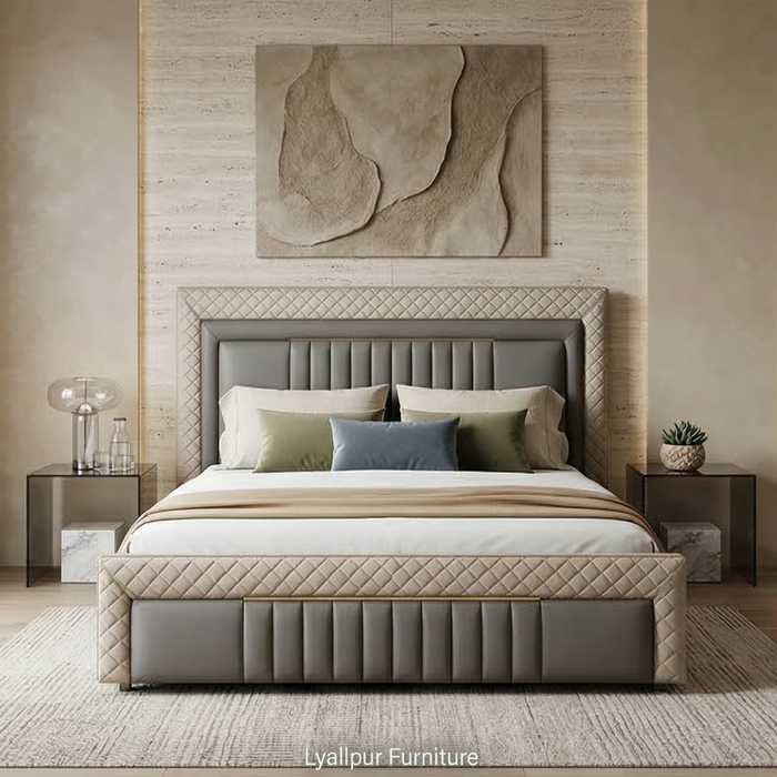 Grey & Beige Quilted Bed