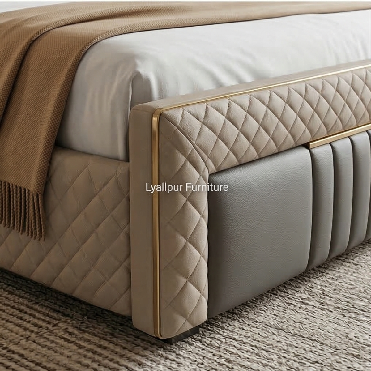 Grey & Beige Quilted Bed