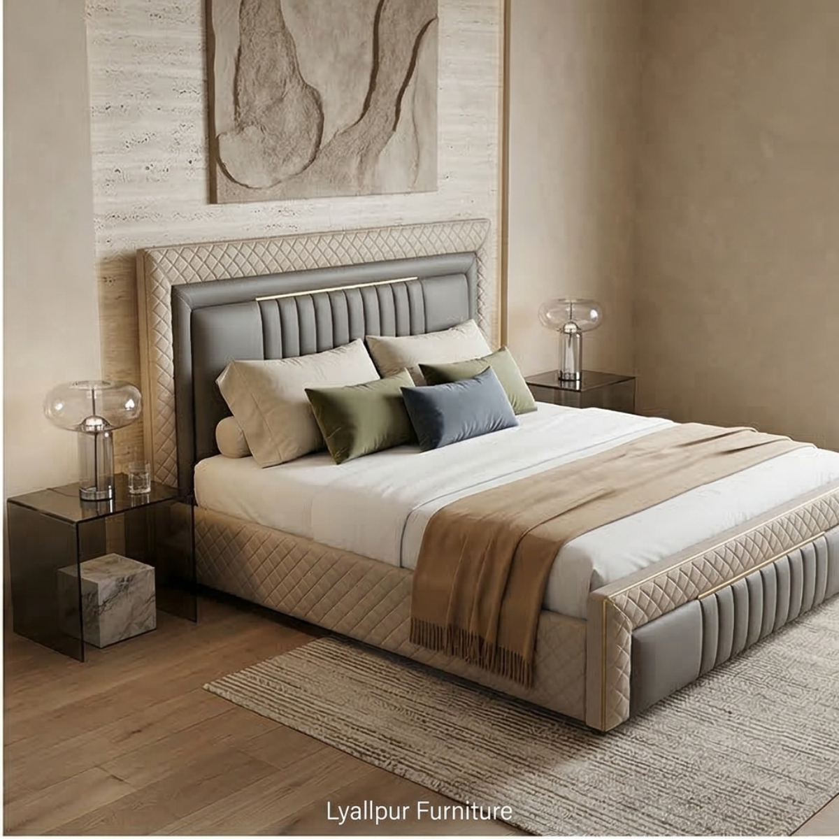 Grey & Beige Quilted Bed