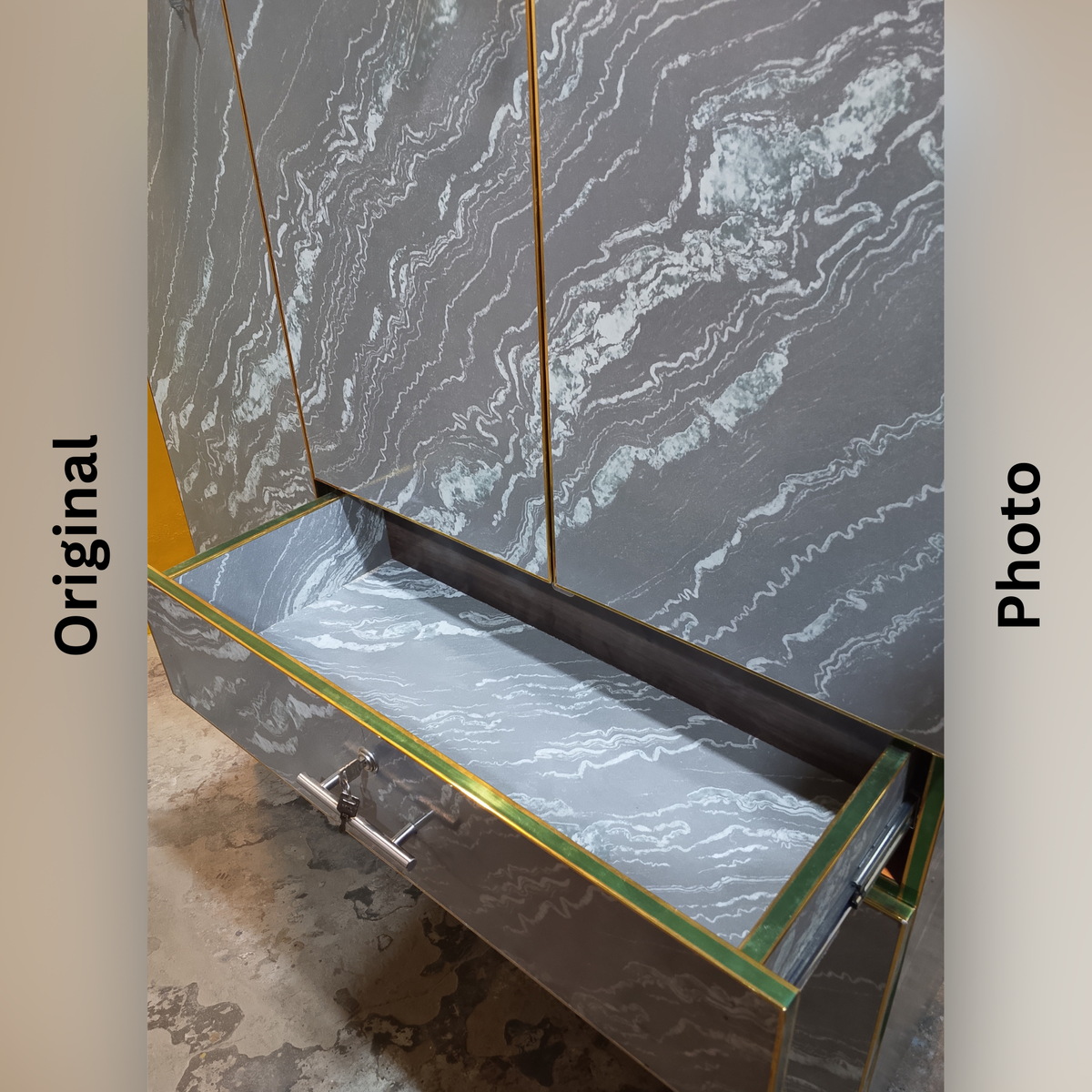 Grey Marble Lamination Wardrobe 6x4 – 3 Door with Drawer