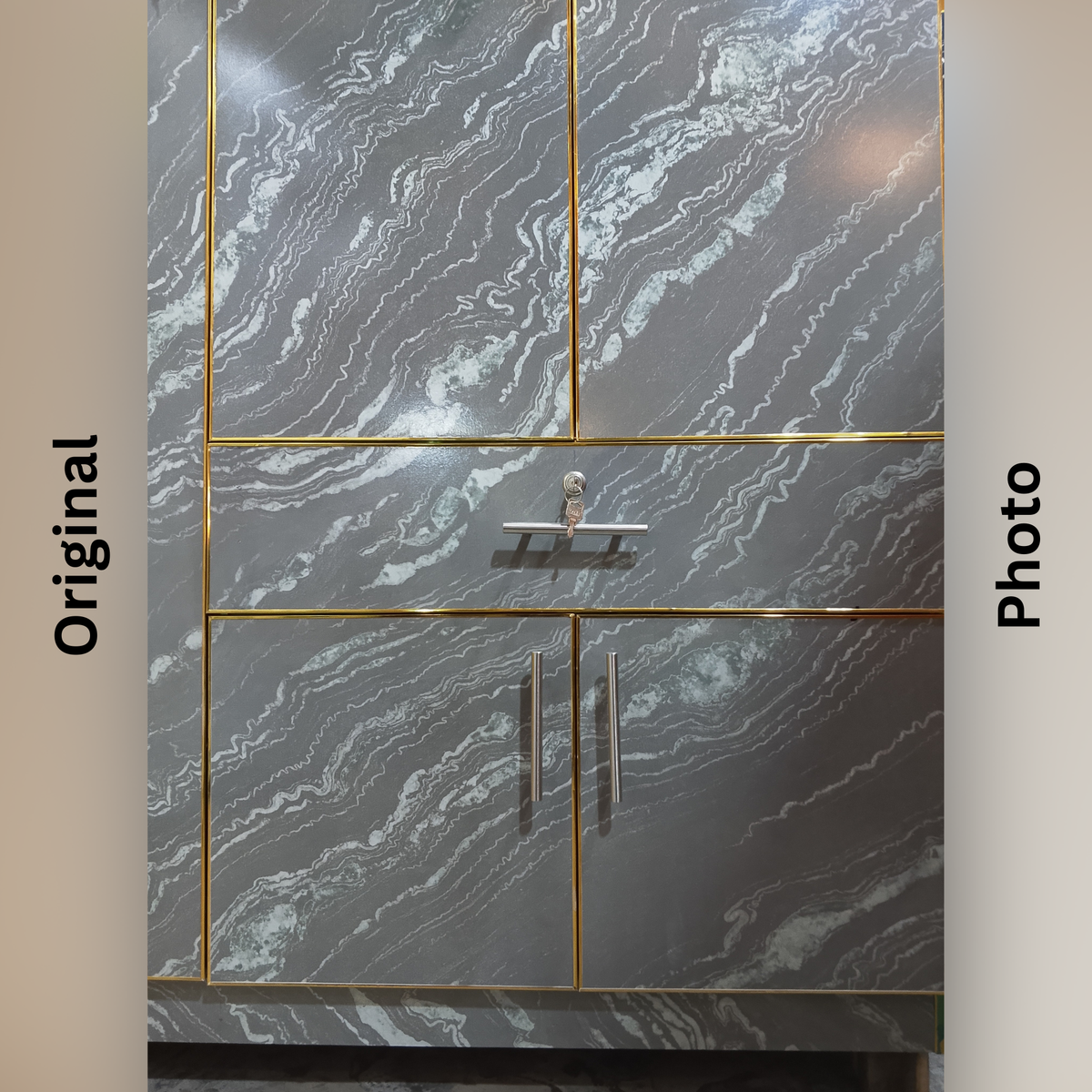 Grey Marble Lamination Wardrobe 6x4 – 3 Door with Drawer