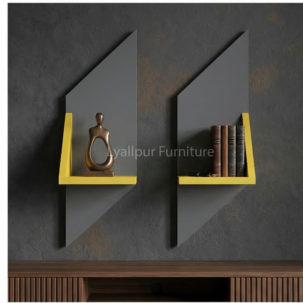 Grey & Yellow Geometric Floating Shelves