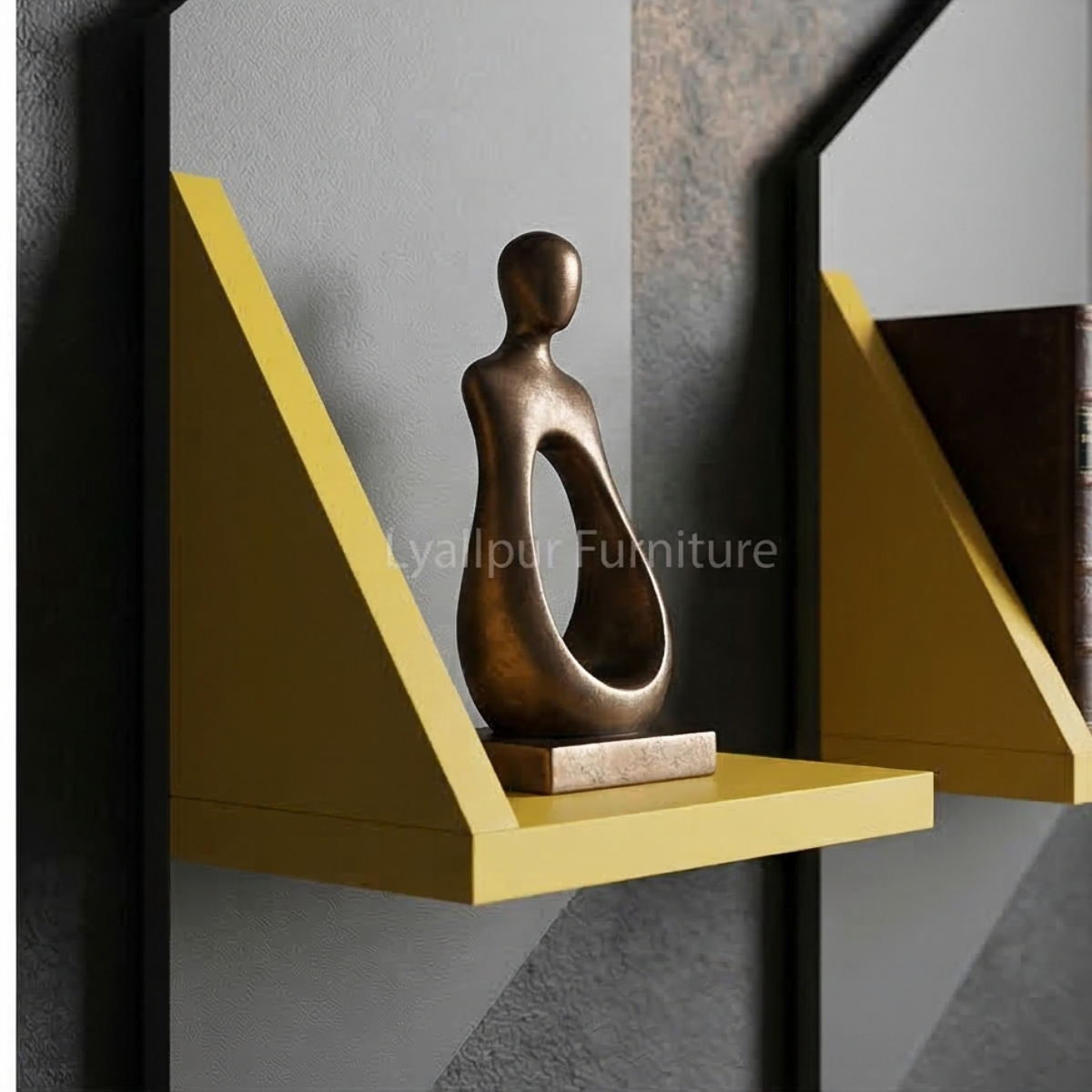 Grey & Yellow Geometric Floating Shelves