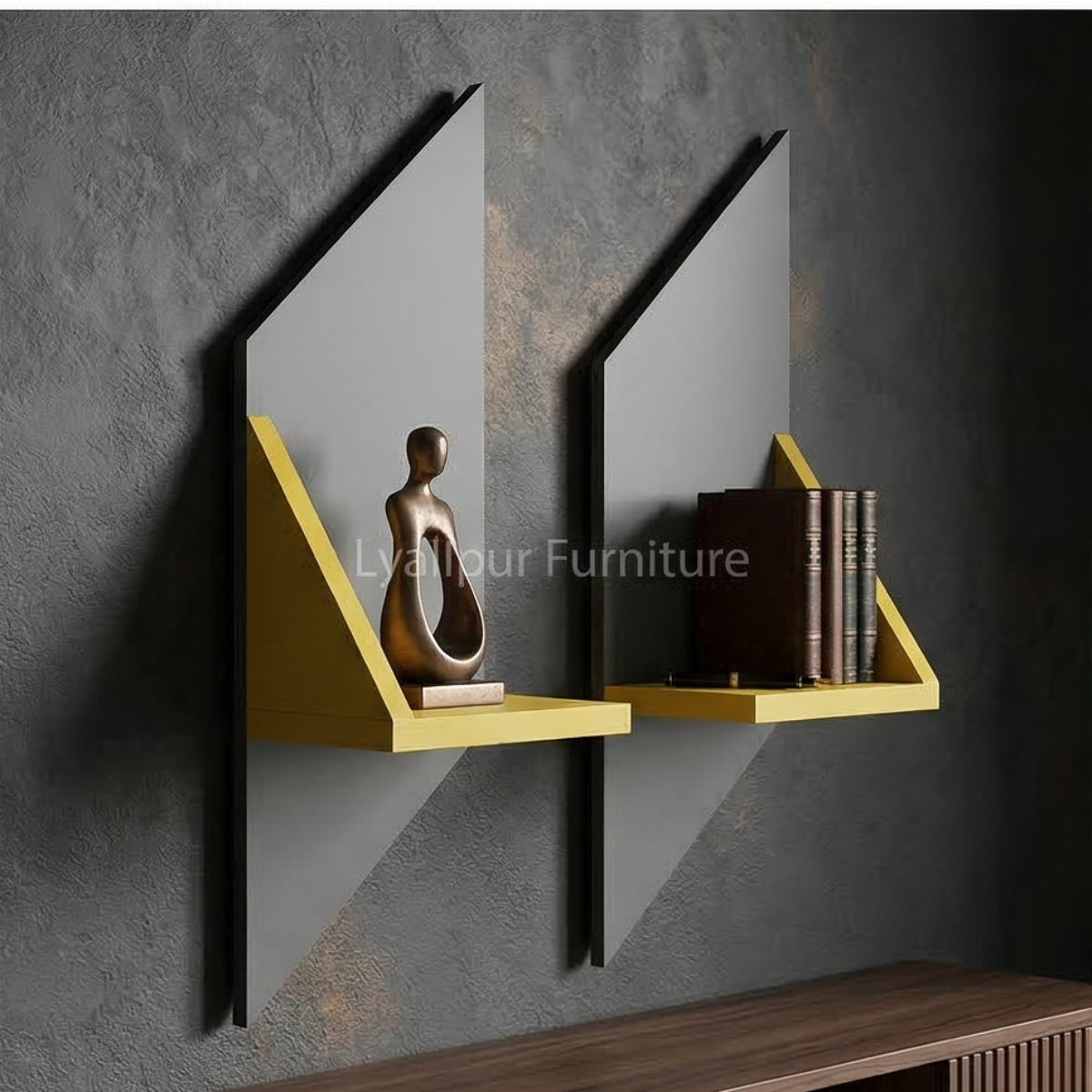 Grey & Yellow Geometric Floating Shelves