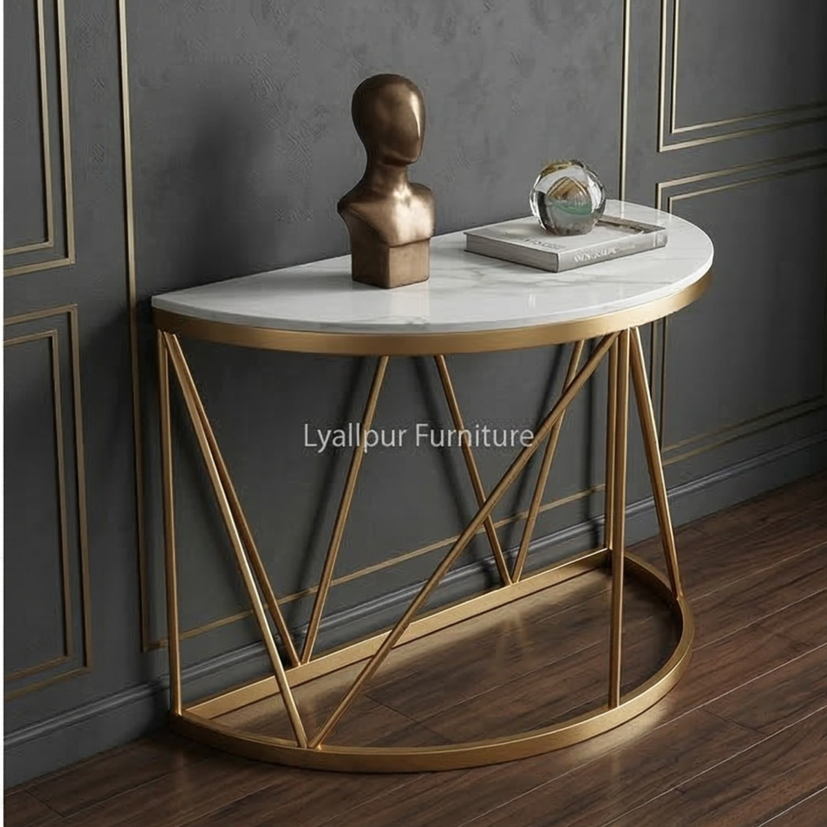 Half Moon Gold Marble Console