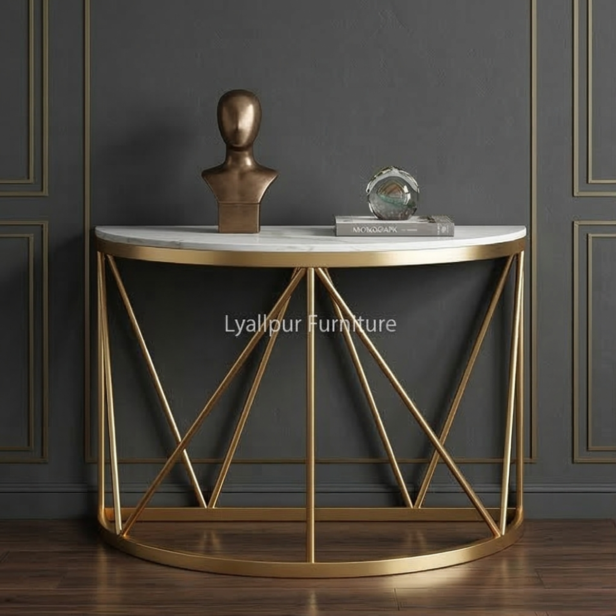 Half Moon Gold Marble Console