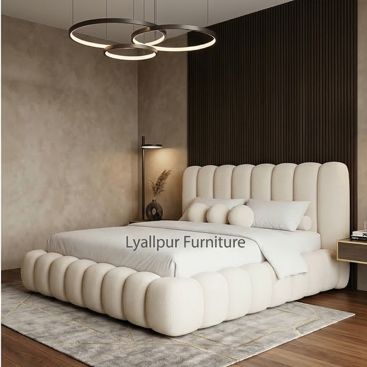Ivory Bouclé Bolster Bed