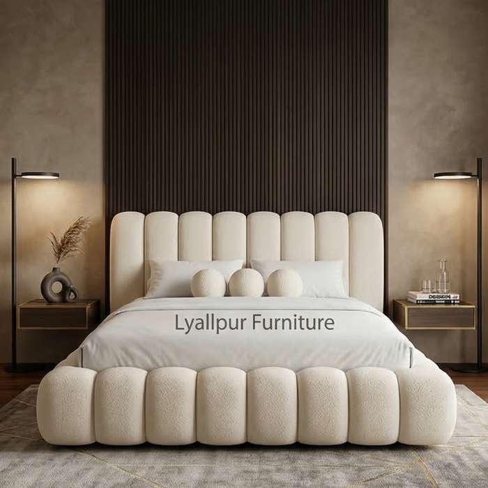 Ivory Bouclé Bolster Bed