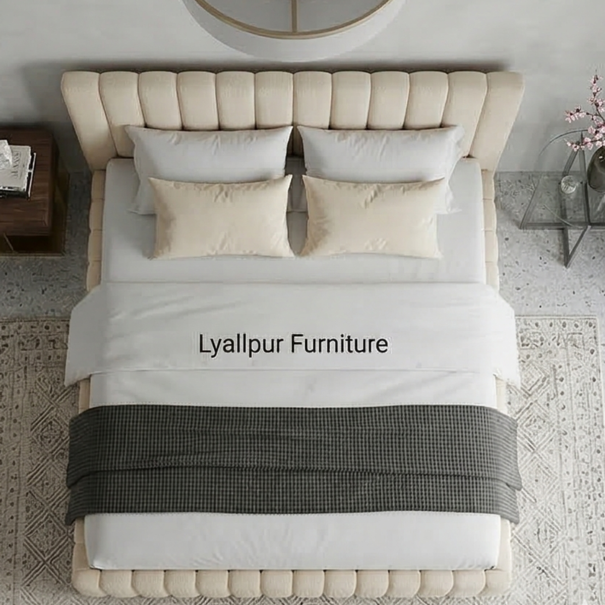 Ivory Fluted Bouclé Bed