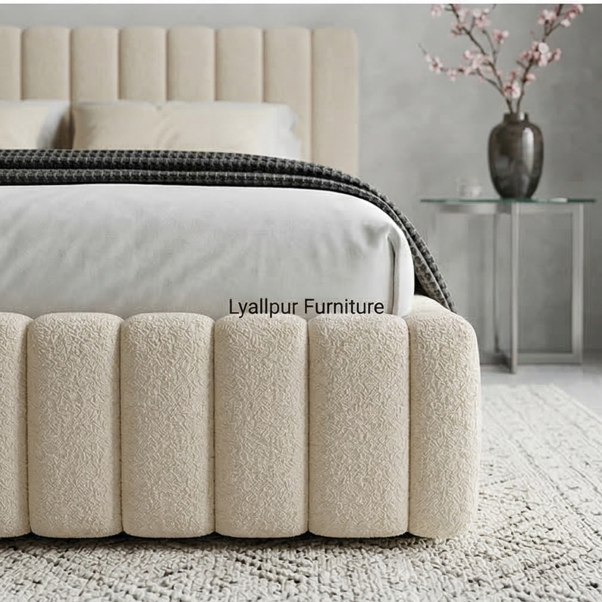 Ivory Fluted Bouclé Bed