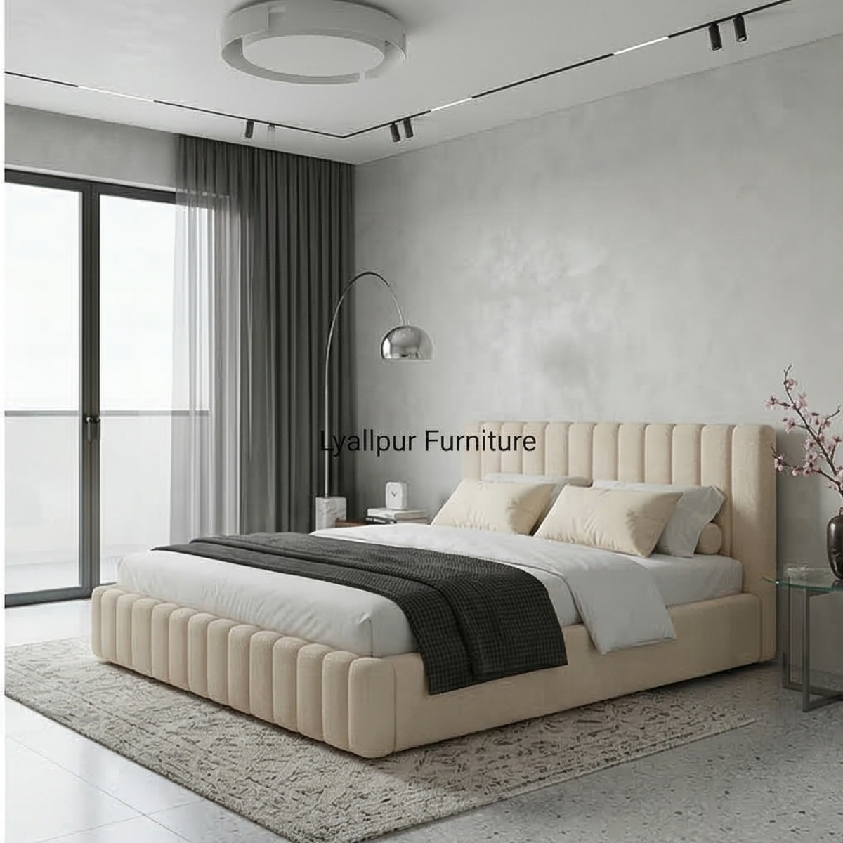 Ivory Fluted Bouclé Bed