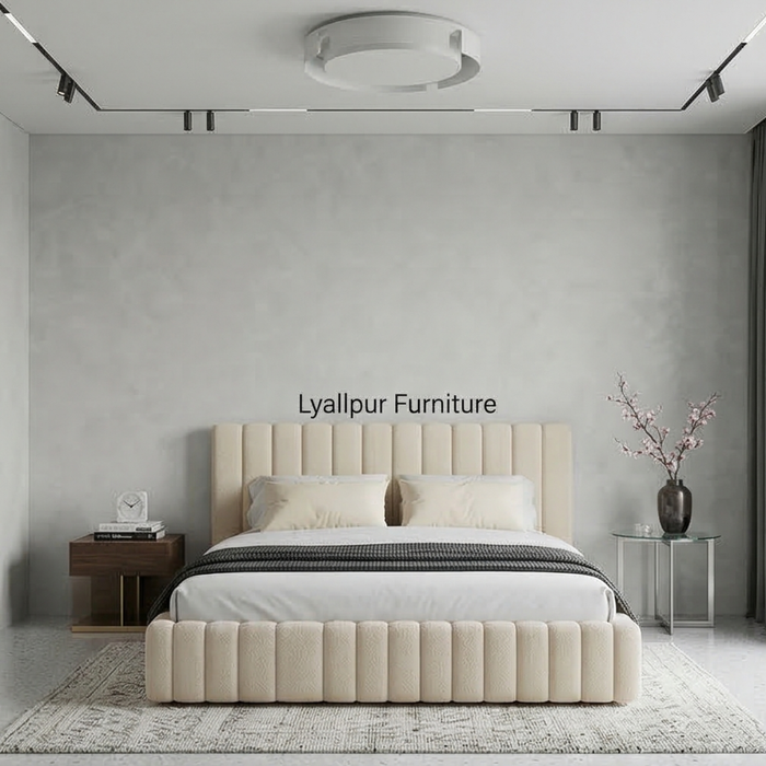 Ivory Fluted Bouclé Bed