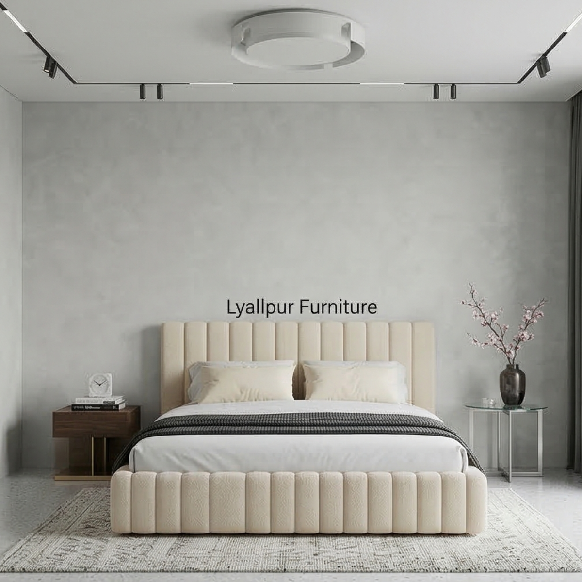 Ivory Fluted Bouclé Bed
