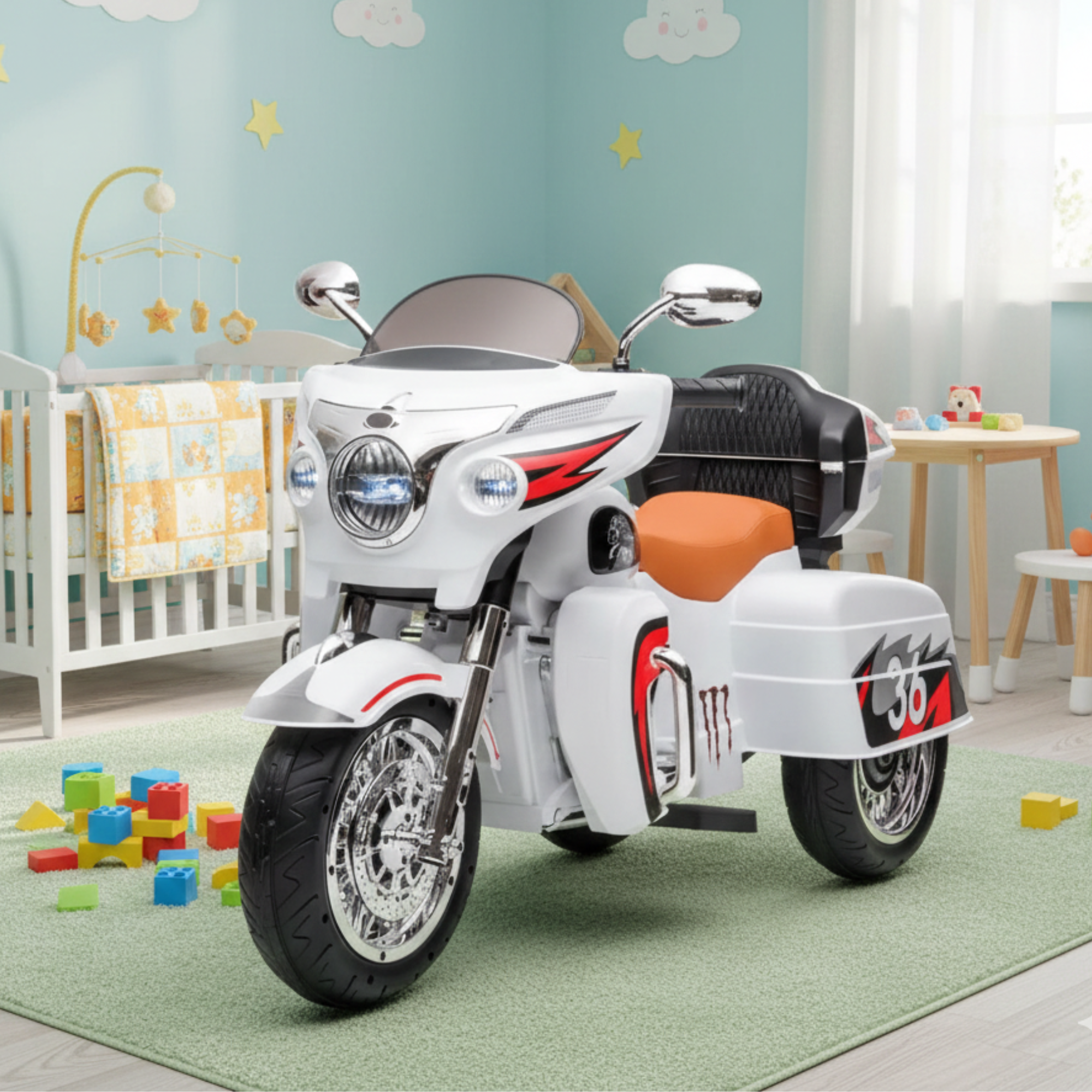 Kids Electric Ride-On Motorcycle with Storage Box – Premium Battery Powered Bike for Kids (White)