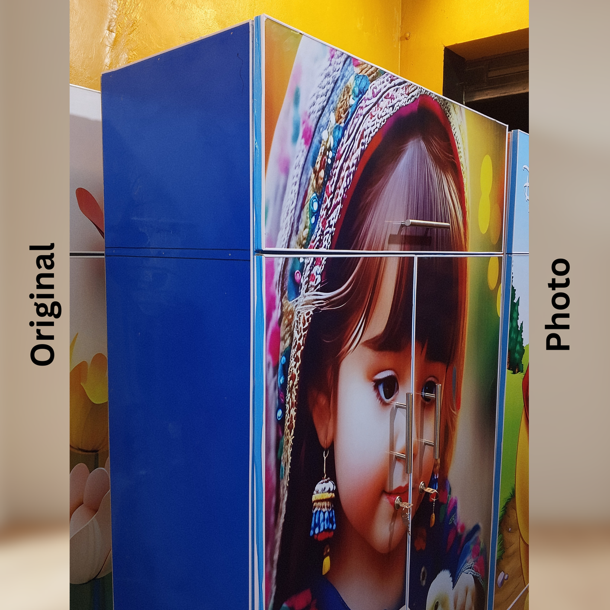 Kids Doll Printed Wardrobe | 2 Door Cupboard with Top Storage & Drawer