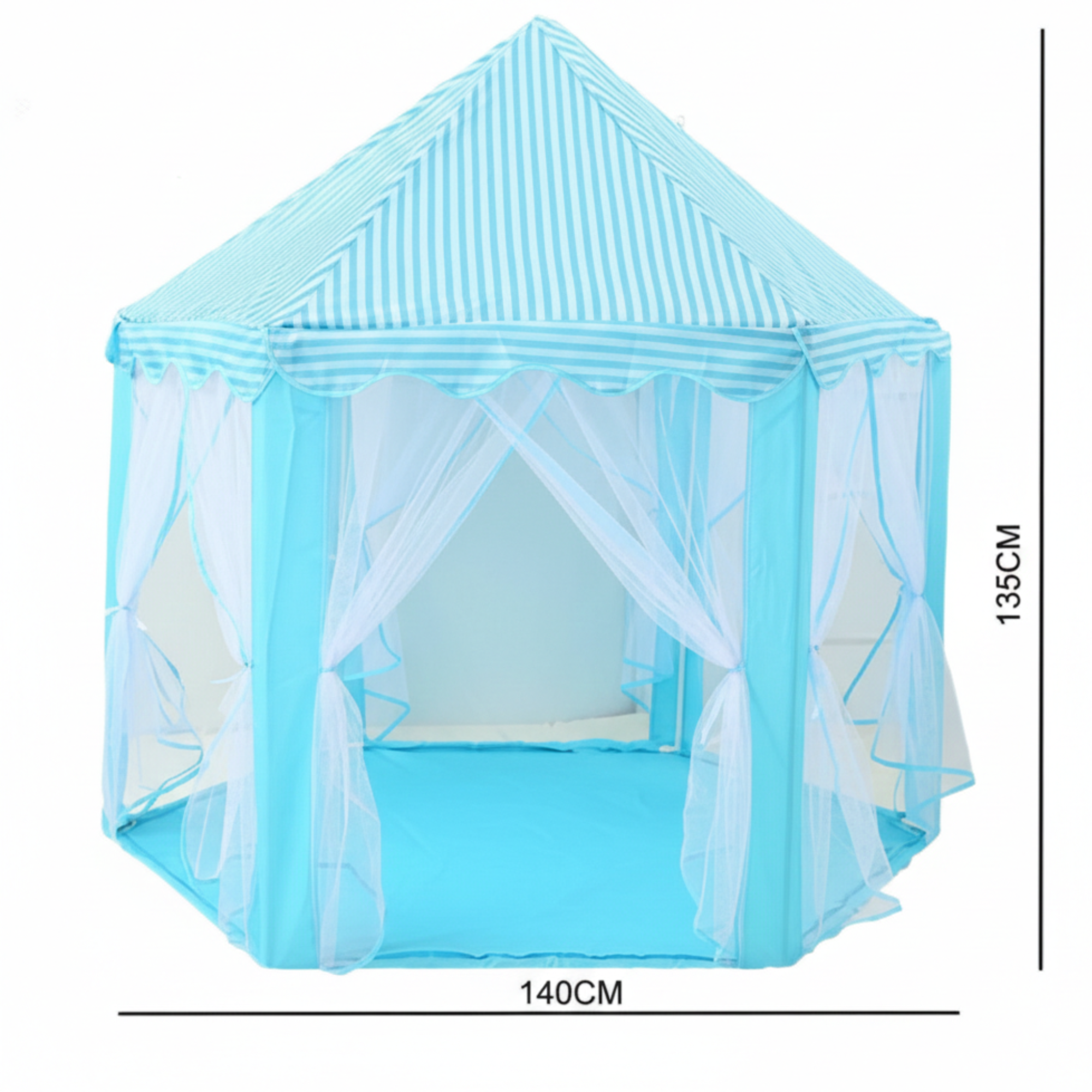 Kids Play Tent House with Net Curtains – Blue Princess Style Indoor Play Tent (140×140×135 cm)