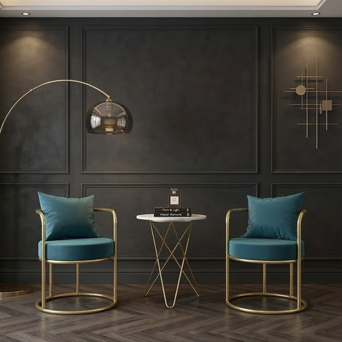Luxury Gold Frame Accent Lounge Chair