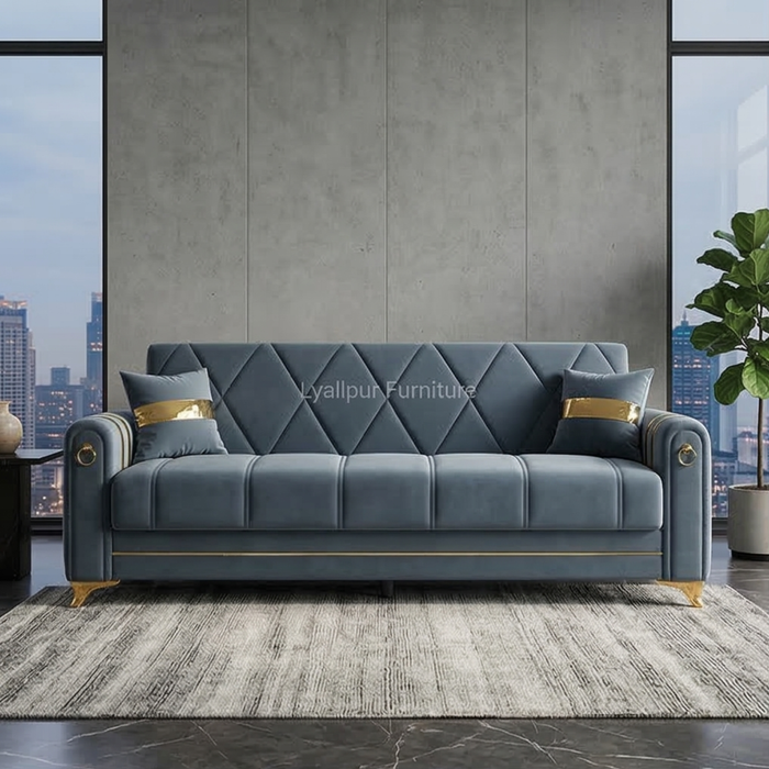 Luxury Velvet Gold Accent Sofa
