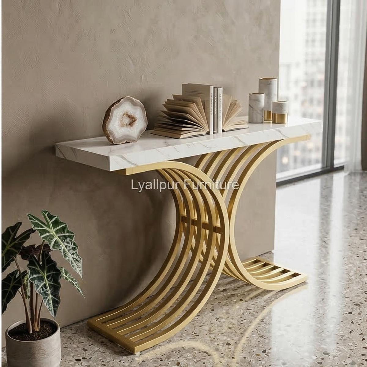 Luxury Gold Arc Marble Console