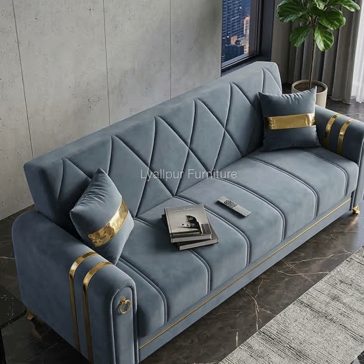 Luxury Velvet Gold Accent Sofa