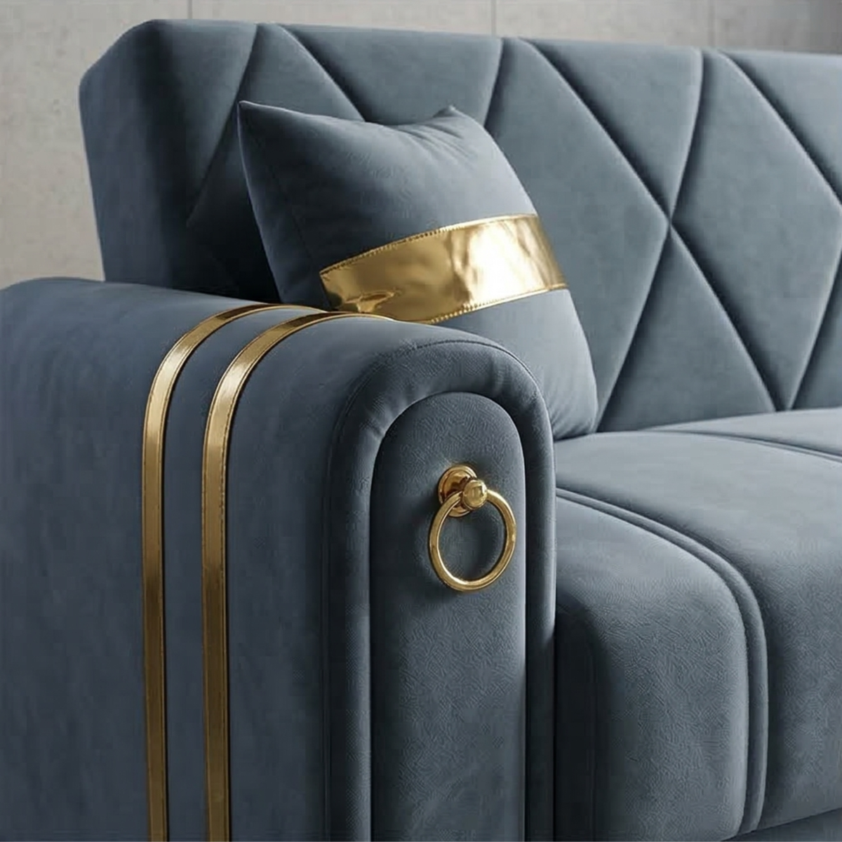 Luxury Velvet Gold Accent Sofa