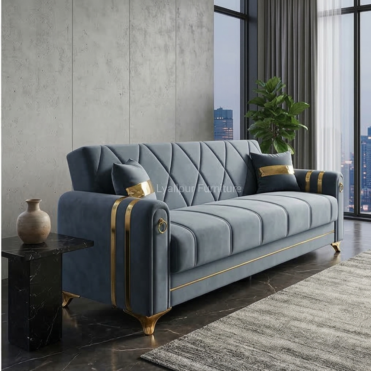 Luxury Velvet Gold Accent Sofa