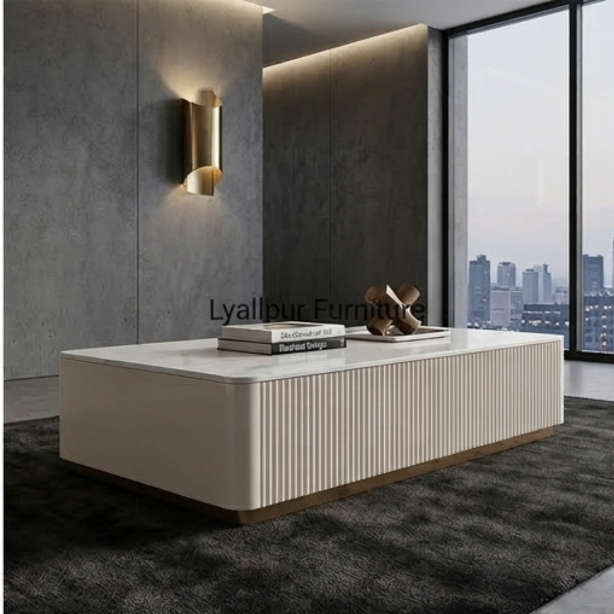 Marble Top Fluted Plinth Table