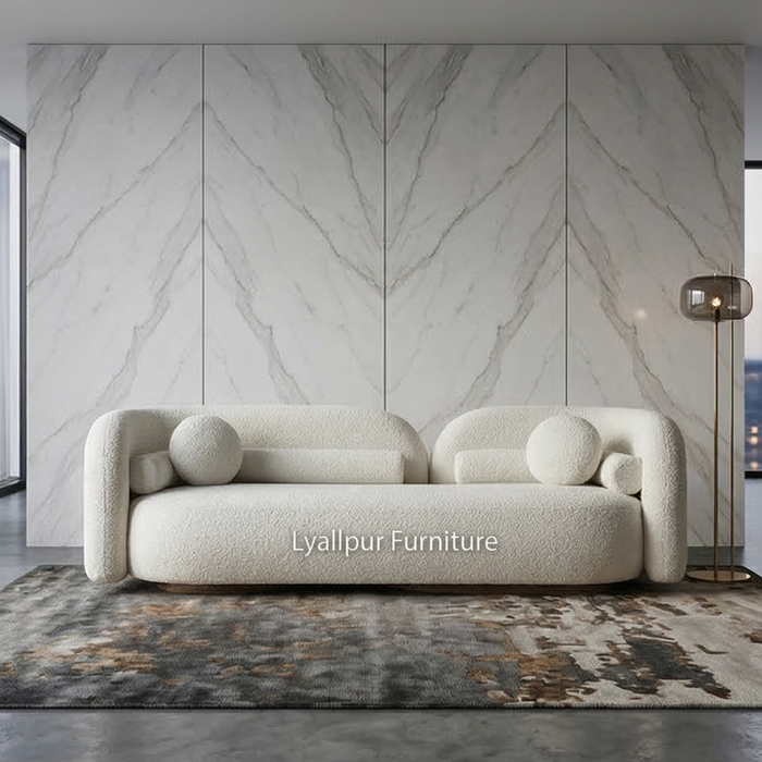 Modern Curved Boucle Sofa