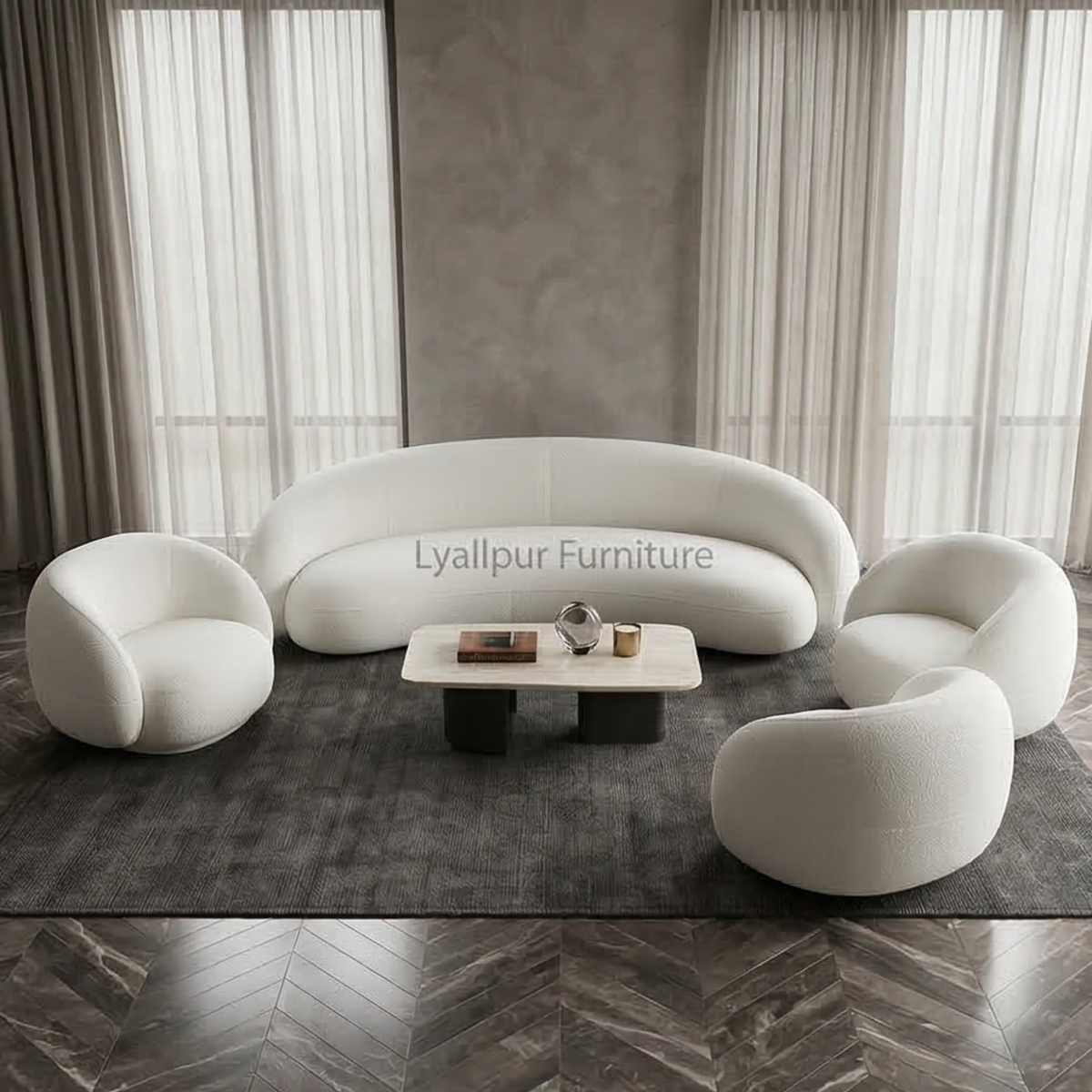 Modern Curved Boucle Sofa Set
